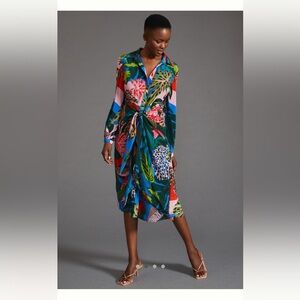 Farm Rio x Anthropologie, tie front midi dress, NWT, size L